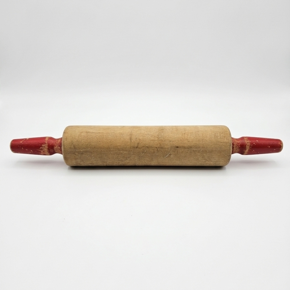 Classic Wooden Rolling Pin with Red Handles